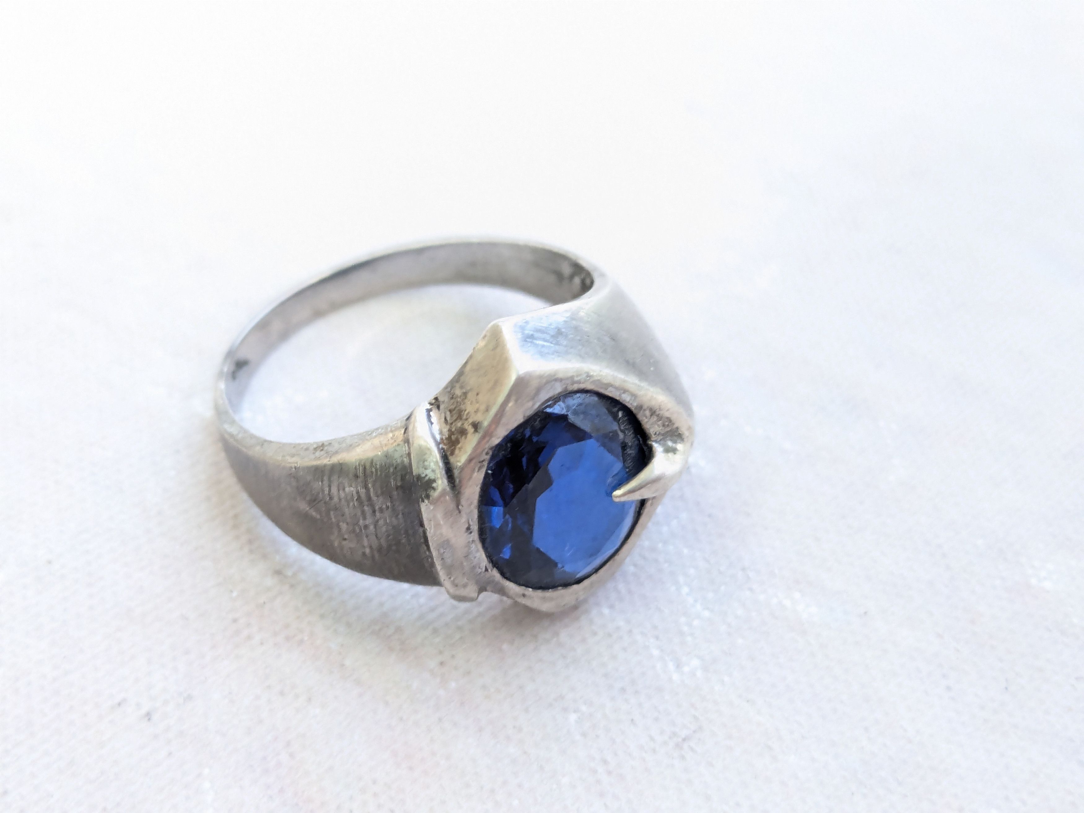 Jewelry Vintage Sterling Silver Ring Blue Glass 10.5 Oval Faceted Size ONE SIZE - 9 Thumbnail