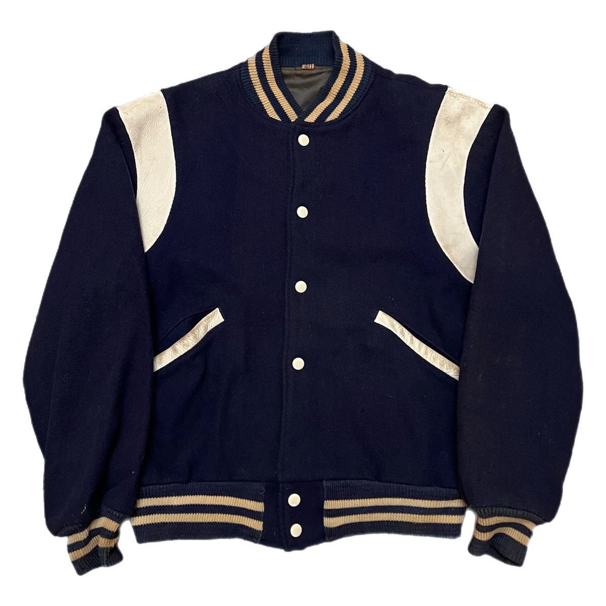\"完全無地\"80s-90s Virsity Jacket Made In USA Leather Jacket × Varsity Jacket × Vintage Vintage 90s