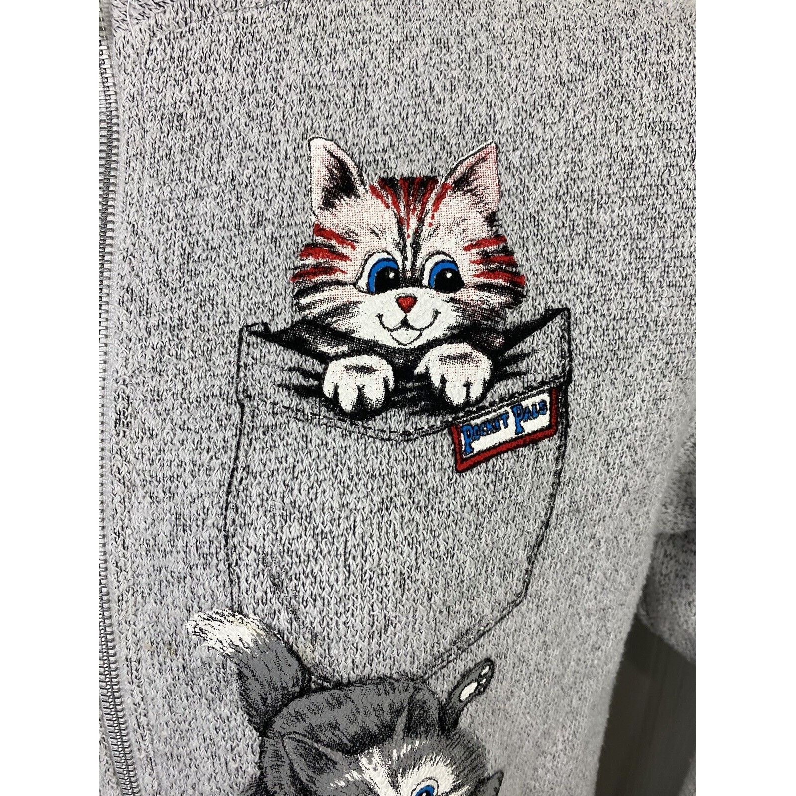 Other VTG ESY Sportswear Painted Cat Zip Sweater Grey Kitten Size S / US 4 / IT 40 - 5 Thumbnail
