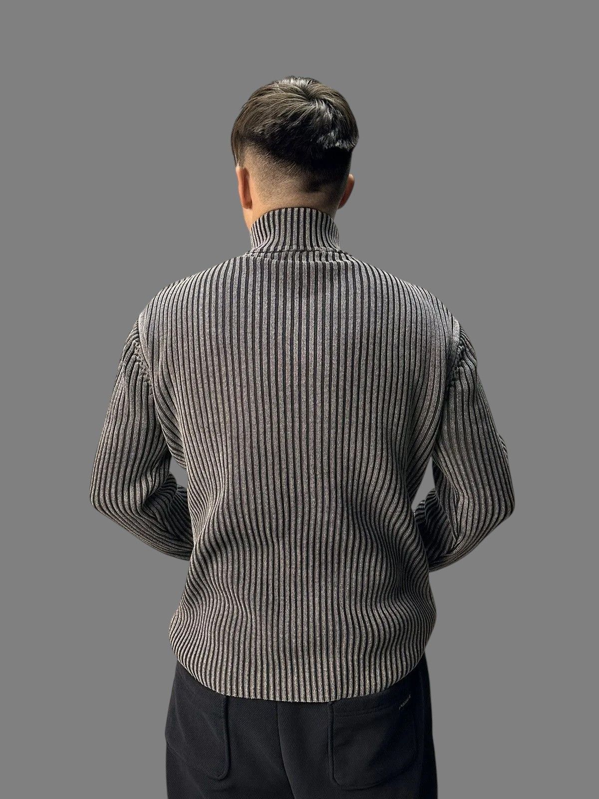 KMRii Distressed GOA Ribbed Gray Zip Sweater Military Y2K Style Size US XL / EU 56 / 4 - 14 Thumbnail