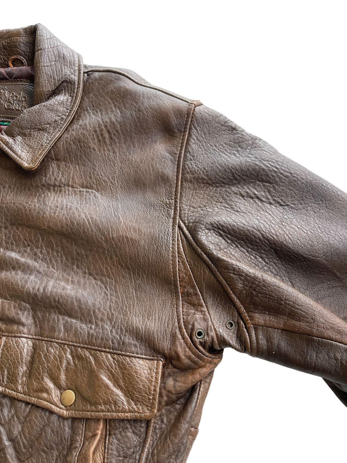 Vintage Vintage Polo Club Leather Bomber Jacket Size US L / EU 52-54 / 3 - 16 Thumbnail