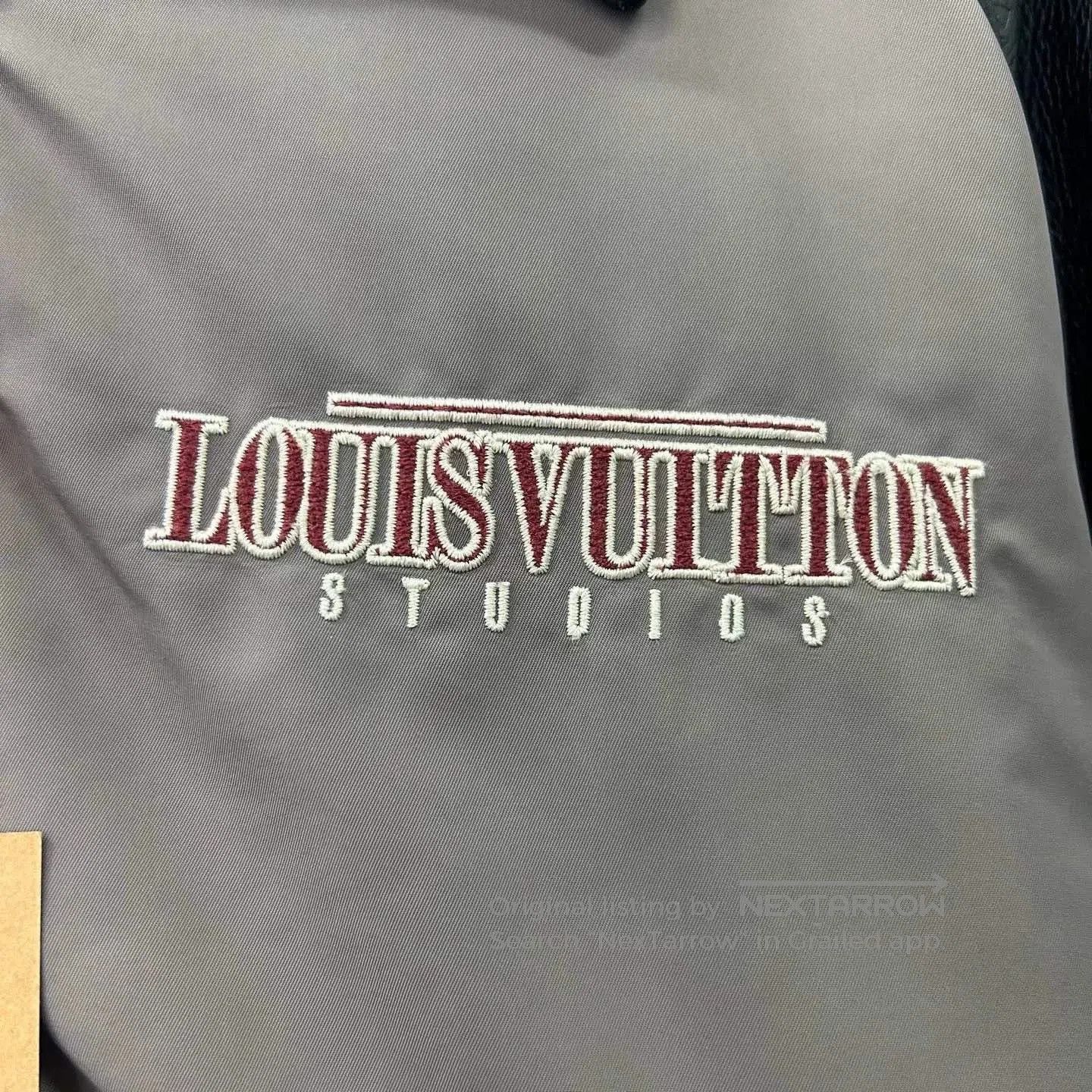 Louis Vuitton gray leather-sleeved baseball jacket with embroidery. Size US S / EU 44-46 / 1 - 3 Thumbnail