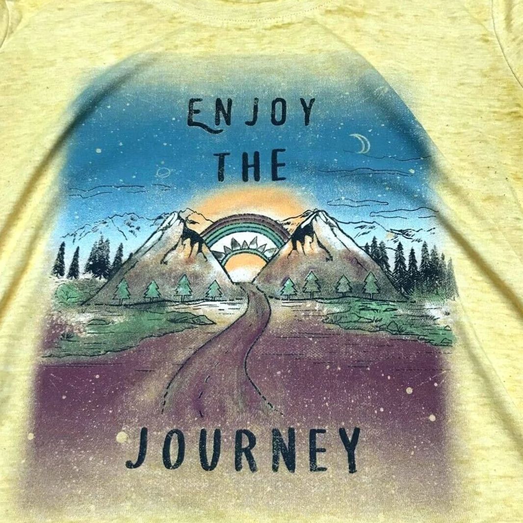 Vintage VINTAGE C Est. 1946 T-Shirt Womens S Yellow Enjoy The Journey Graphic Crew Neck Ruched Size S / US 4 / IT 40 - 4 Thumbnail