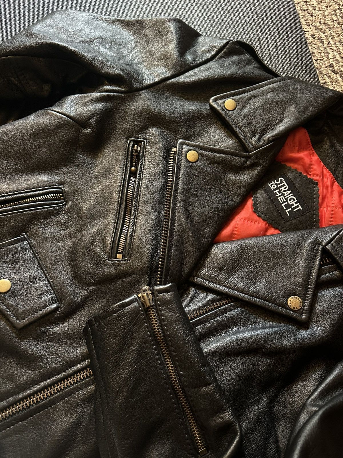Straight To Hell Straight To Hell “Commando” Leather Jacket - Black & Brass Size XXL / US 16-18 / IT 52-54 - 3 Thumbnail