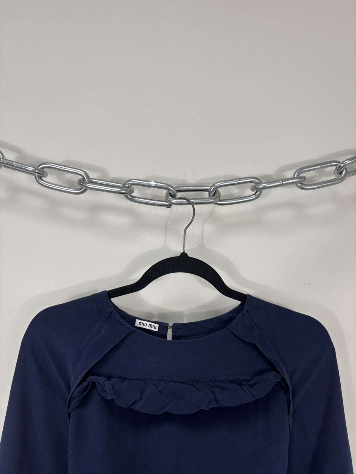 Miu Miu Miu Miu Women’s Navy Babydoll Silk Ruffle Blouse Tunic Top Size M / US 6-8 / IT 42-44 - 4 Thumbnail