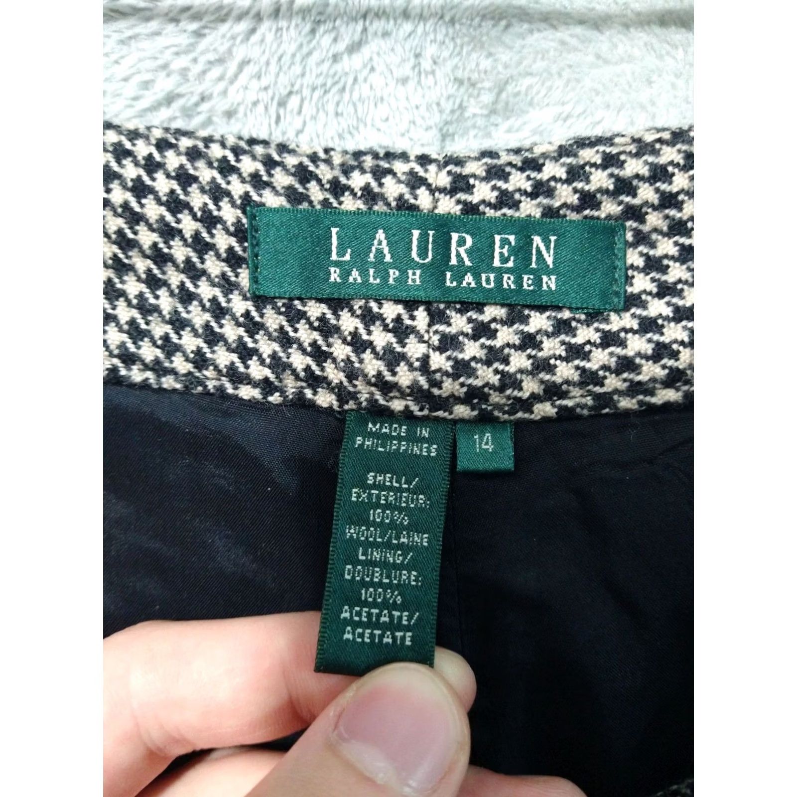 Ralph Lauren Ralph Lauren Pants Womens 14 Beige Black Houndstooth Wool Straight Leg Trousers Size 36" / US 14 / IT 50 - 7 Thumbnail