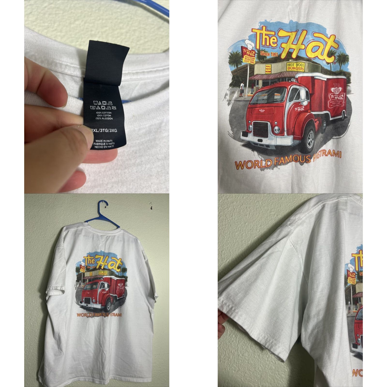 Hanes VINTAGE The Hat Los Angeles White Cotton Graphic 70 Year Anniversary T-Shirt Mens 3XL Size US XXL / EU 58 / 5 - 8 Thumbnail