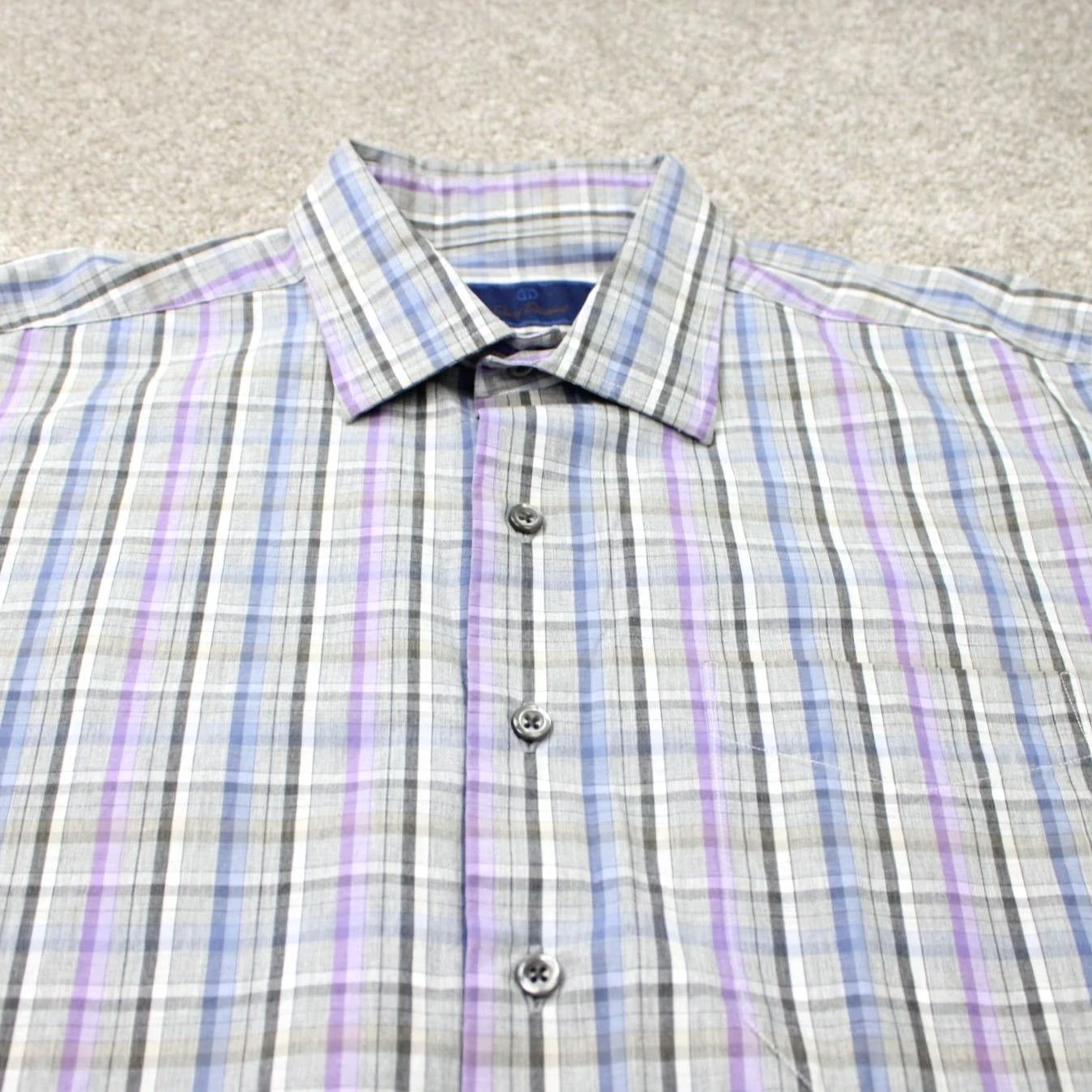 David Donahue David Donahue Shirt Mens XL Gray/Blue/Purple 100% Cotton Long Sleeve Button Up Size US XL / EU 56 / 4 - 5 Thumbnail