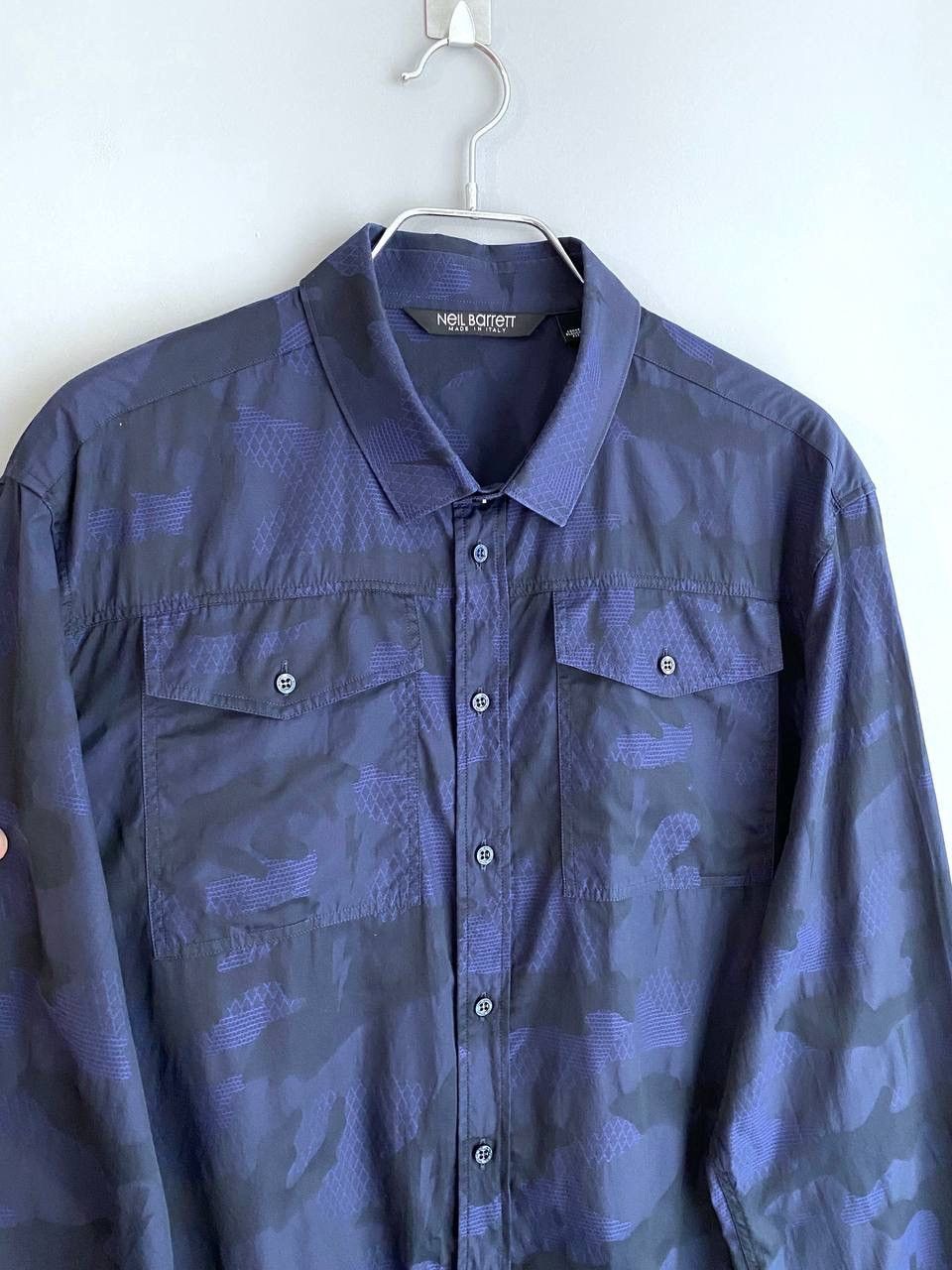 Designer × Neil Barrett Neil Barrett Men's Navy Camo Shirt Made in Italy, Size L-XL Size US L / EU 52-54 / 3 - 5 Thumbnail