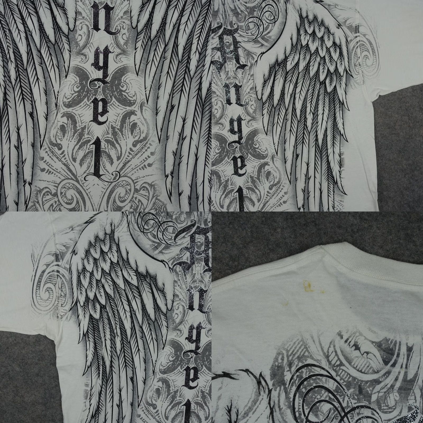 Gildan VINTAGE Angel Shirt Mens 2XL White Gildan Crew Neck Short Sleeve T-Shirt Graphics Wings Halo Gothic Glitter Tee Y2K Mens Size US XXL / EU 58 / 5 - 9 Thumbnail