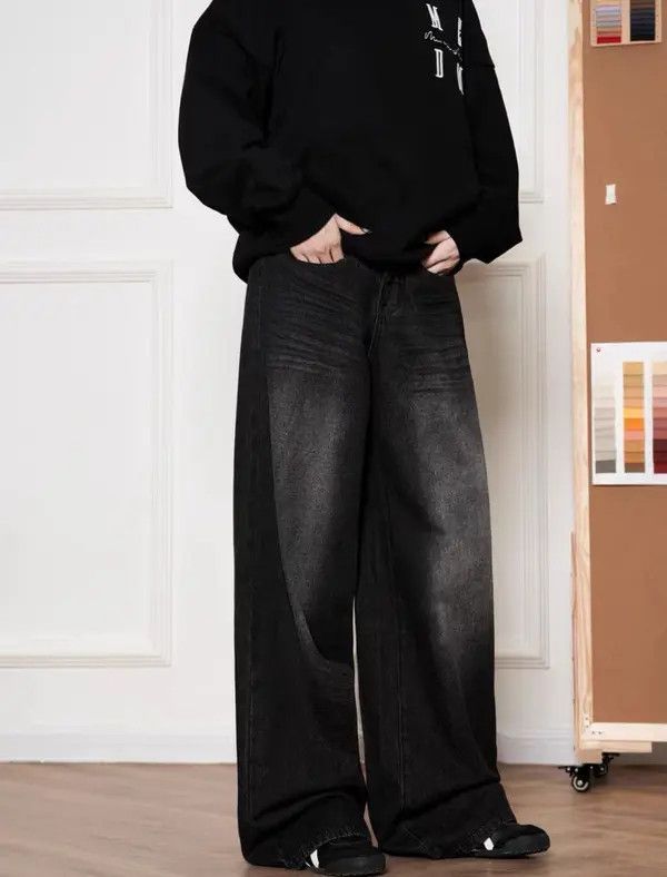 VIBE Vintage High Street Black Straight Leg Wide Jeans Size US 34 / EU 50 - 1 Thumbnail
