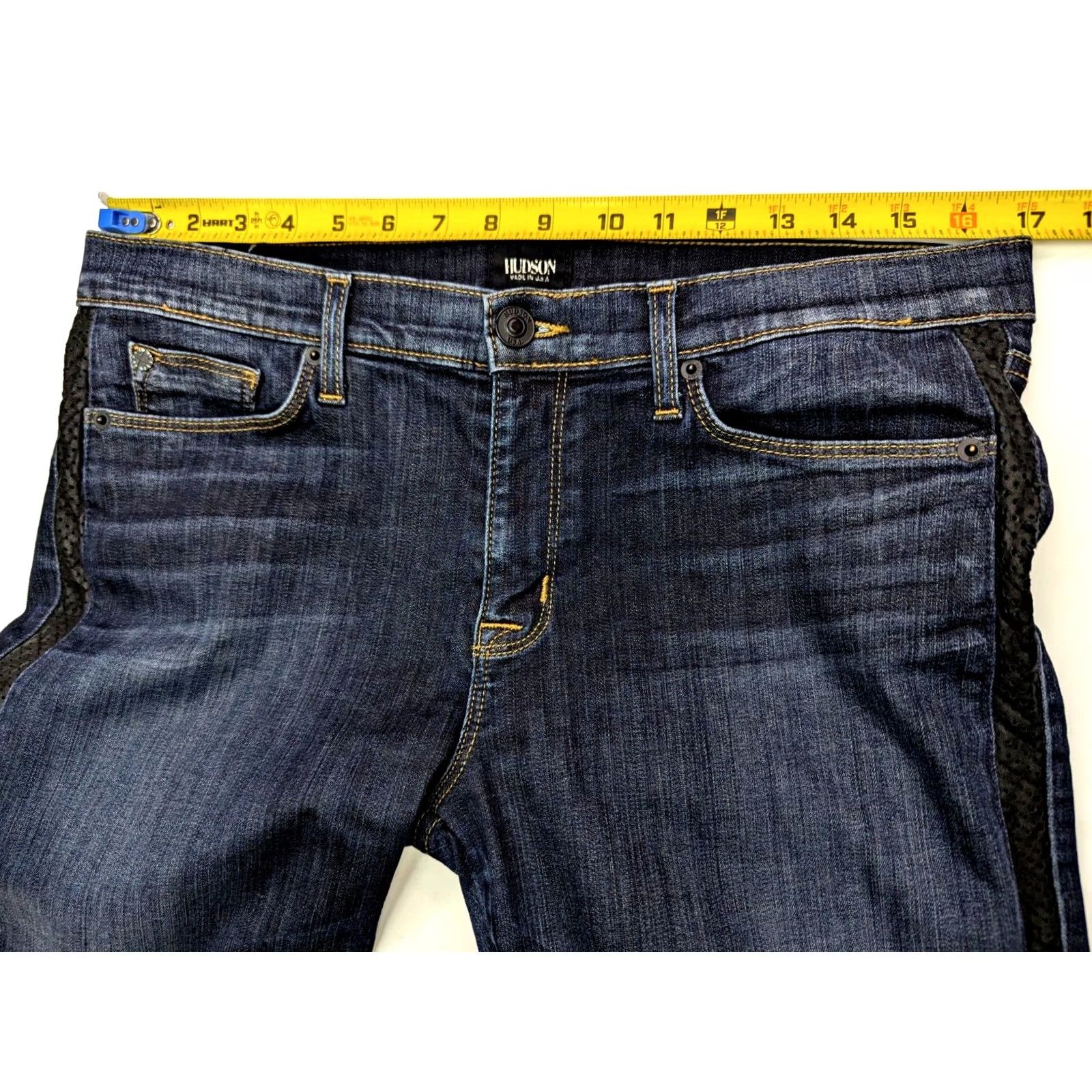 Hudson Hudson Ava Skinny Crop Jeans Women 34x27 Leather Stripe Denim Blue Stretch 5-Pocket Regular Rise Cotton Blend Dark Wash Size 24" / US 00 / IT 34 - 5 Thumbnail