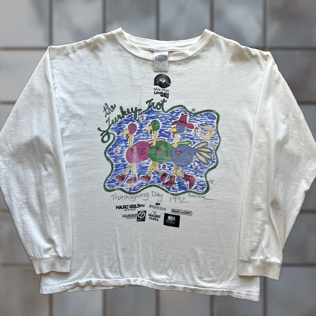 Vintage VINTAGE Turkey Trot Thanksgiving Shirt Large White 90s Long Sleeve Running Faded Size US L / EU 52-54 / 3 - 1 Thumbnail