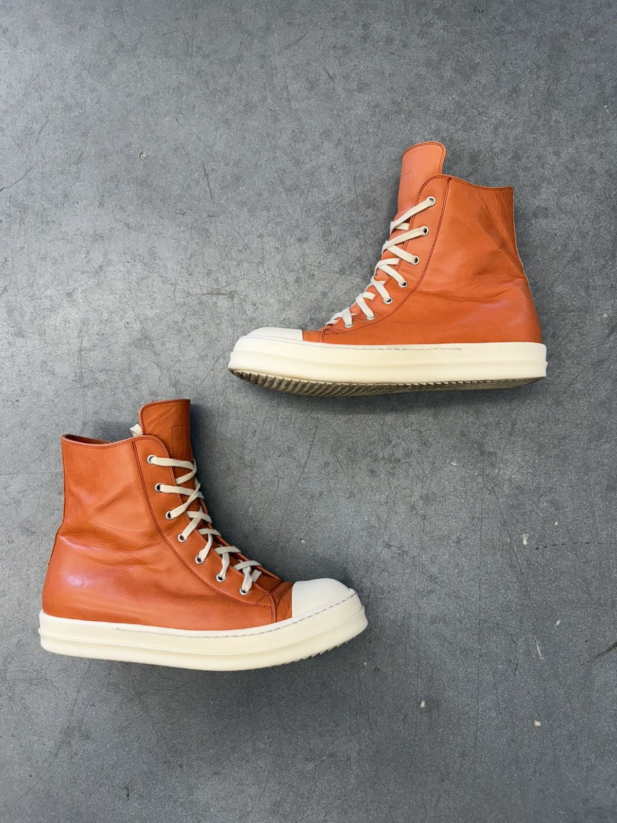 Rick Owens Rick Owens Orange Ramones Mainline Leather High Top Size US 12 / EU 45 - 1 Thumbnail
