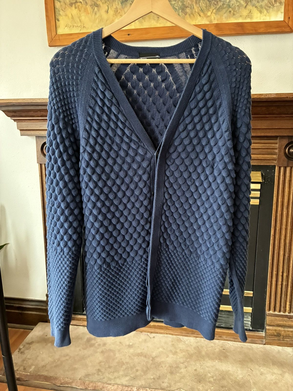 Lad Musician Textured Bubble Knit Cardigan Navy Size 44 (S)