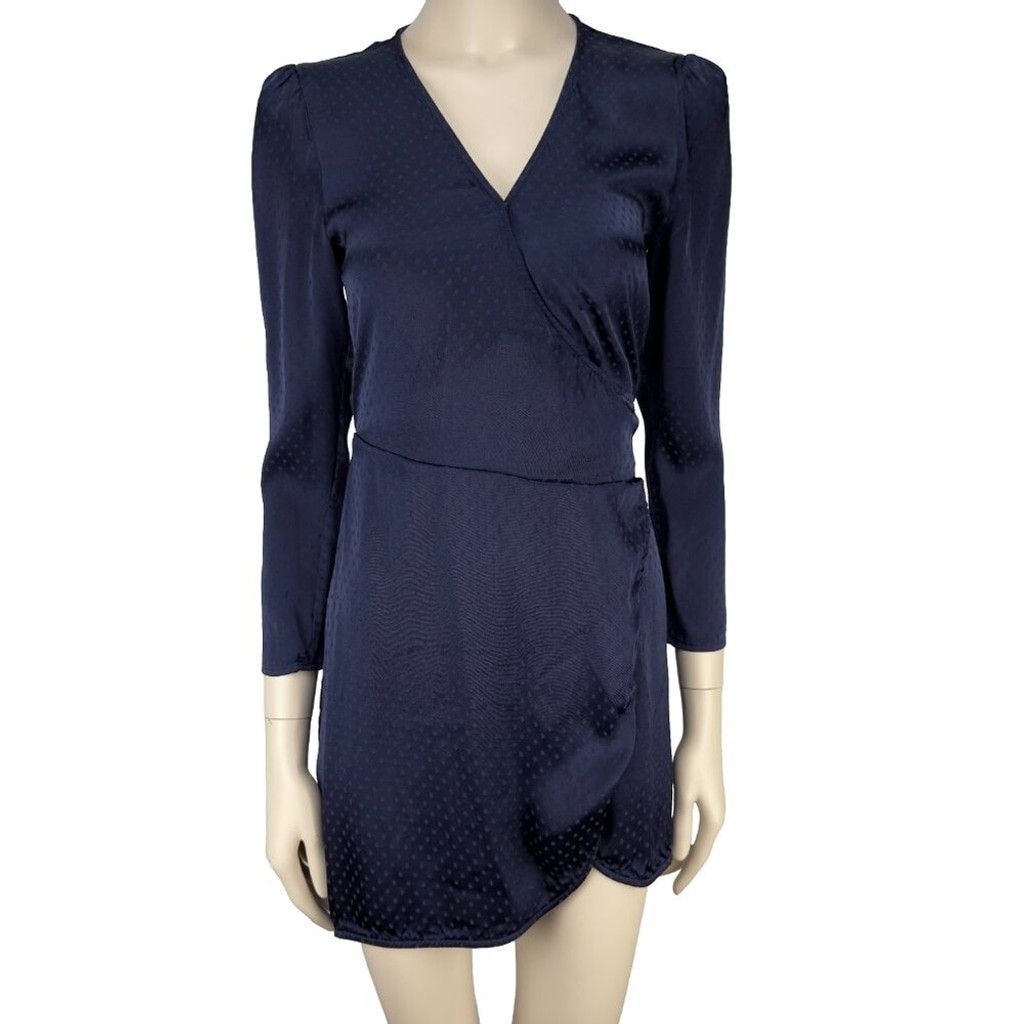 Other WILFRED ARITZIA Callie Satin Wrap Dotted Navy Mini Dress XS Size XS / US 0-2 / IT 36-38 - 4 Thumbnail