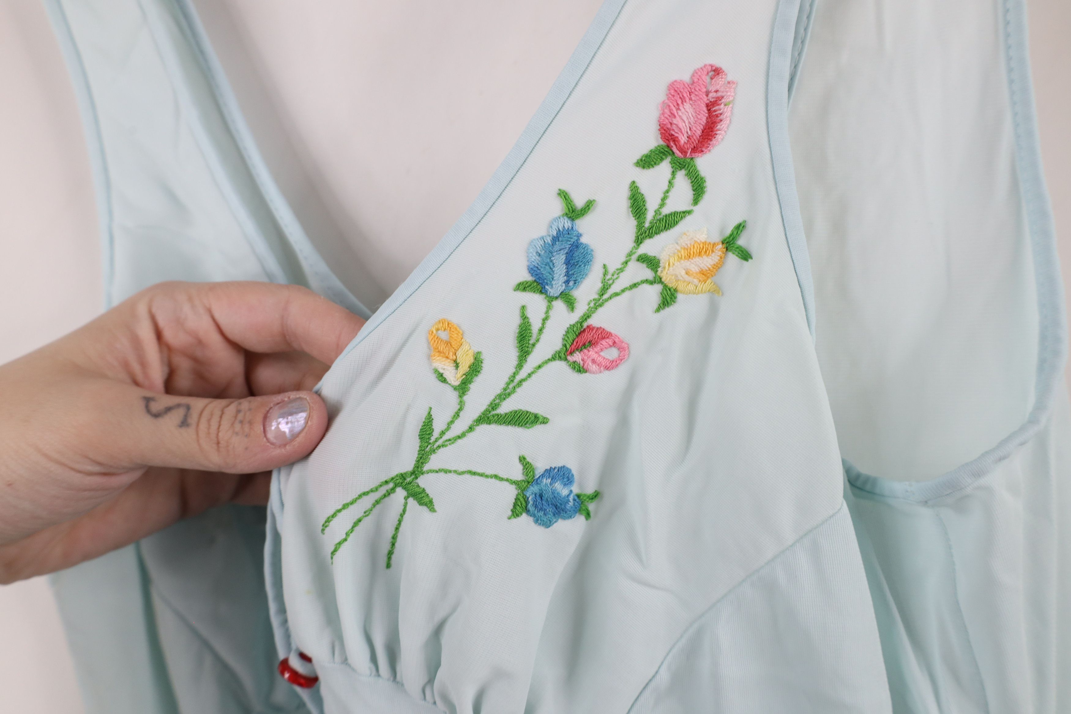 Vintage Vintage 60s 70s Flower Sheer Sleep Jumpsuit Romper Size 28" / US 6 / IT 42 - 6 Thumbnail