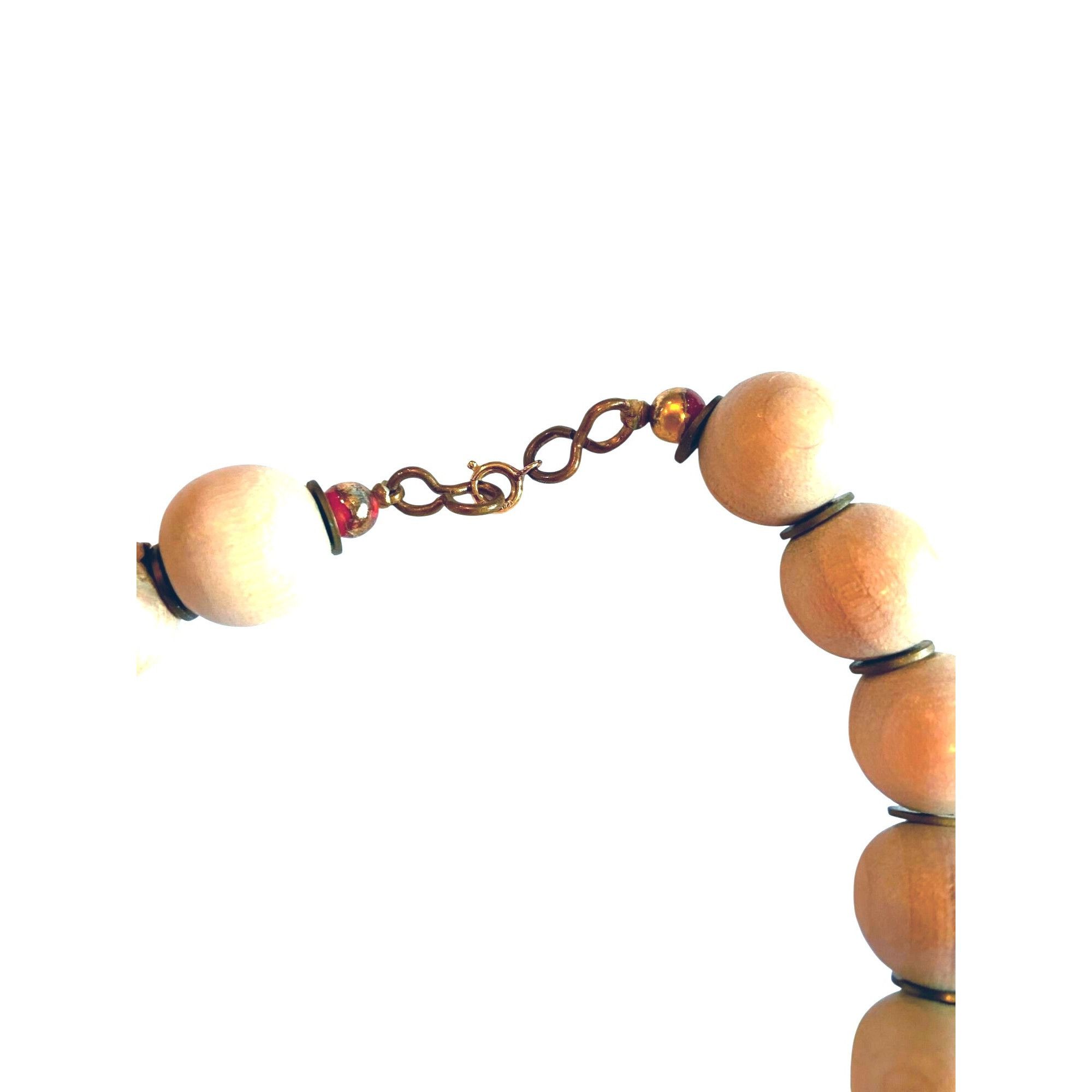 Other Wood Beads & Shell Necklace. 16" Long , 5/8" Beads 1.5" Larg Size ONE SIZE - 3 Thumbnail