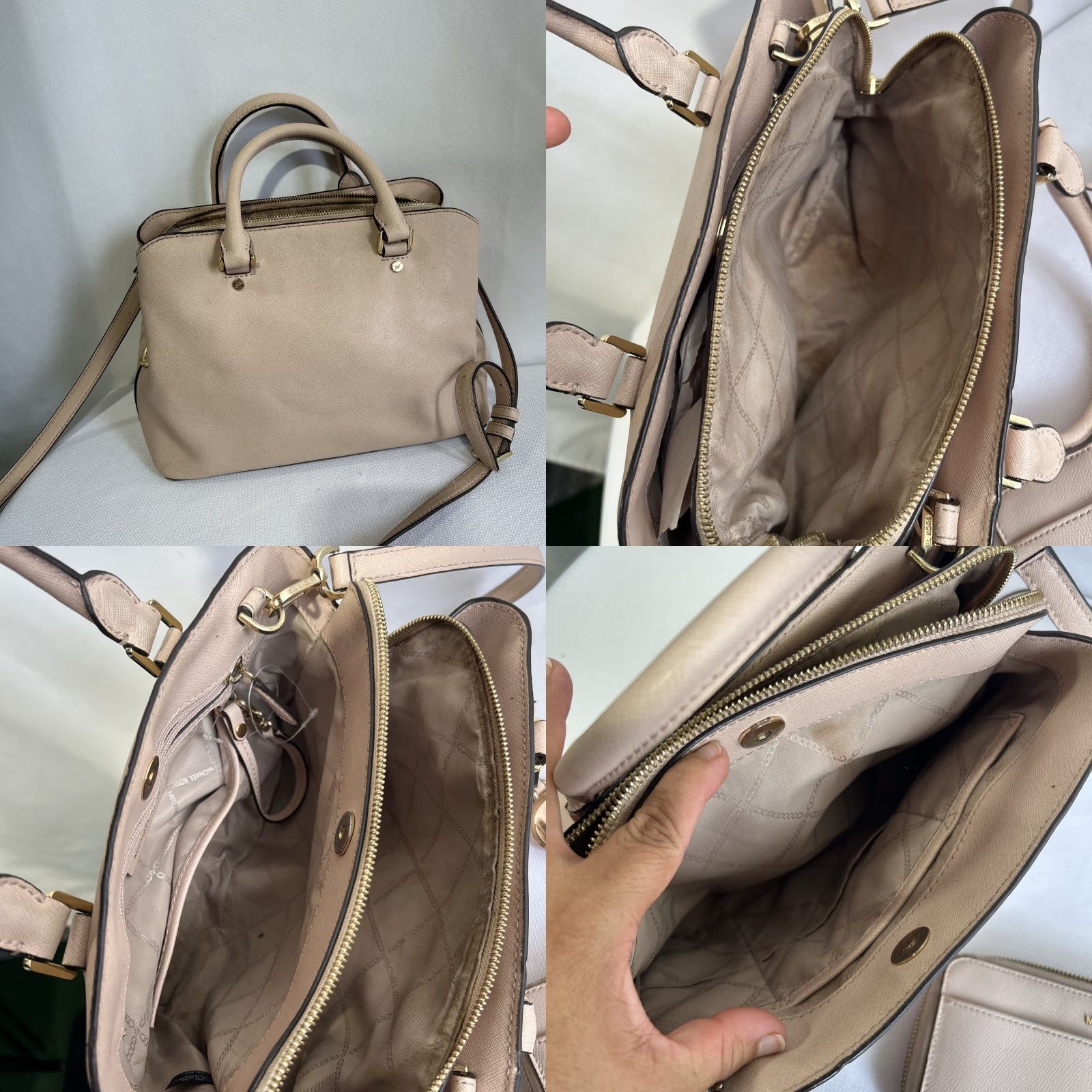 Michael Kors Michael Kors Savannah Saffiano Leather Bag Pink With Wallet Satchel Cross-Body Adjustable Strap Womens Medium Gray Leather Bag Charm Wallet Set) Size ONE SIZE - 8 Thumbnail