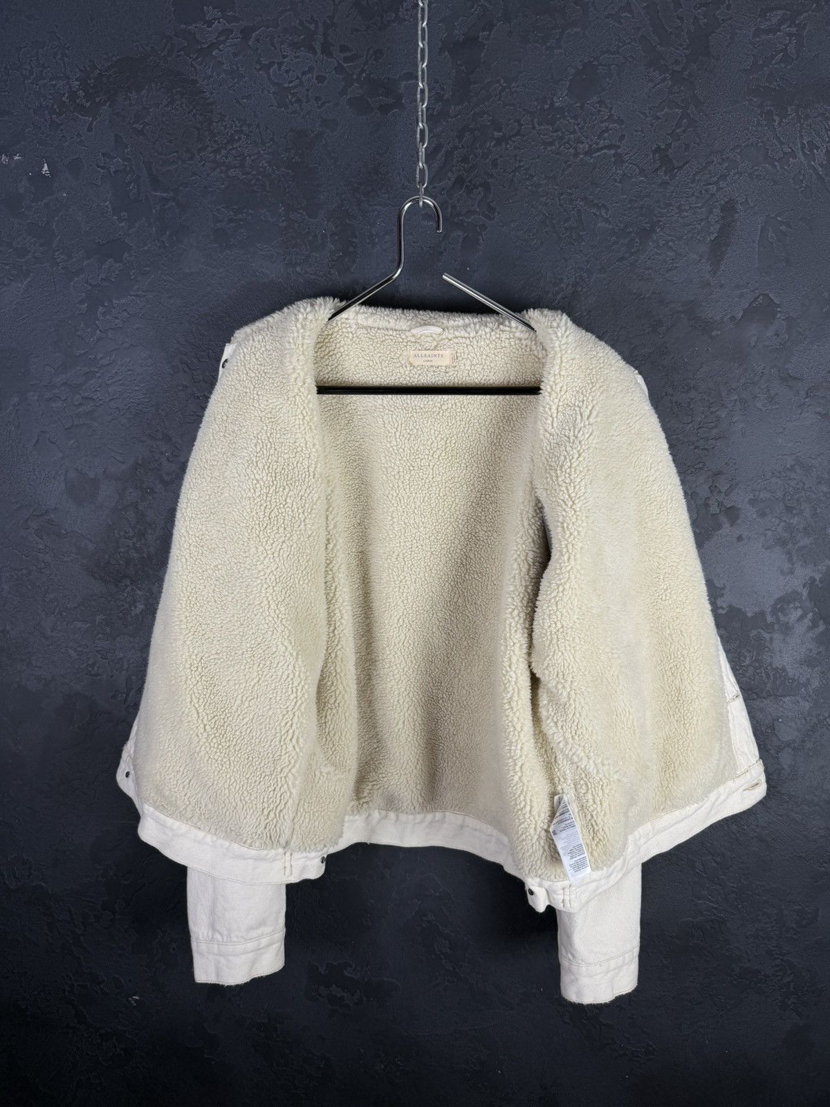Allsaints AllSaints Mens Cream Cotton Sherpa Lined Denim Jacket Size US L / EU 52-54 / 3 - 9 Thumbnail