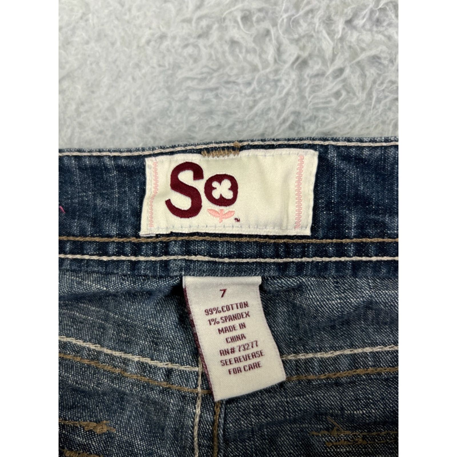Denime SO Brand Women's Flared Jeans Size 7 Blue Cotton Medium Wash Low Rise Fashion Size 28" / US 6 / IT 42 - 3 Thumbnail