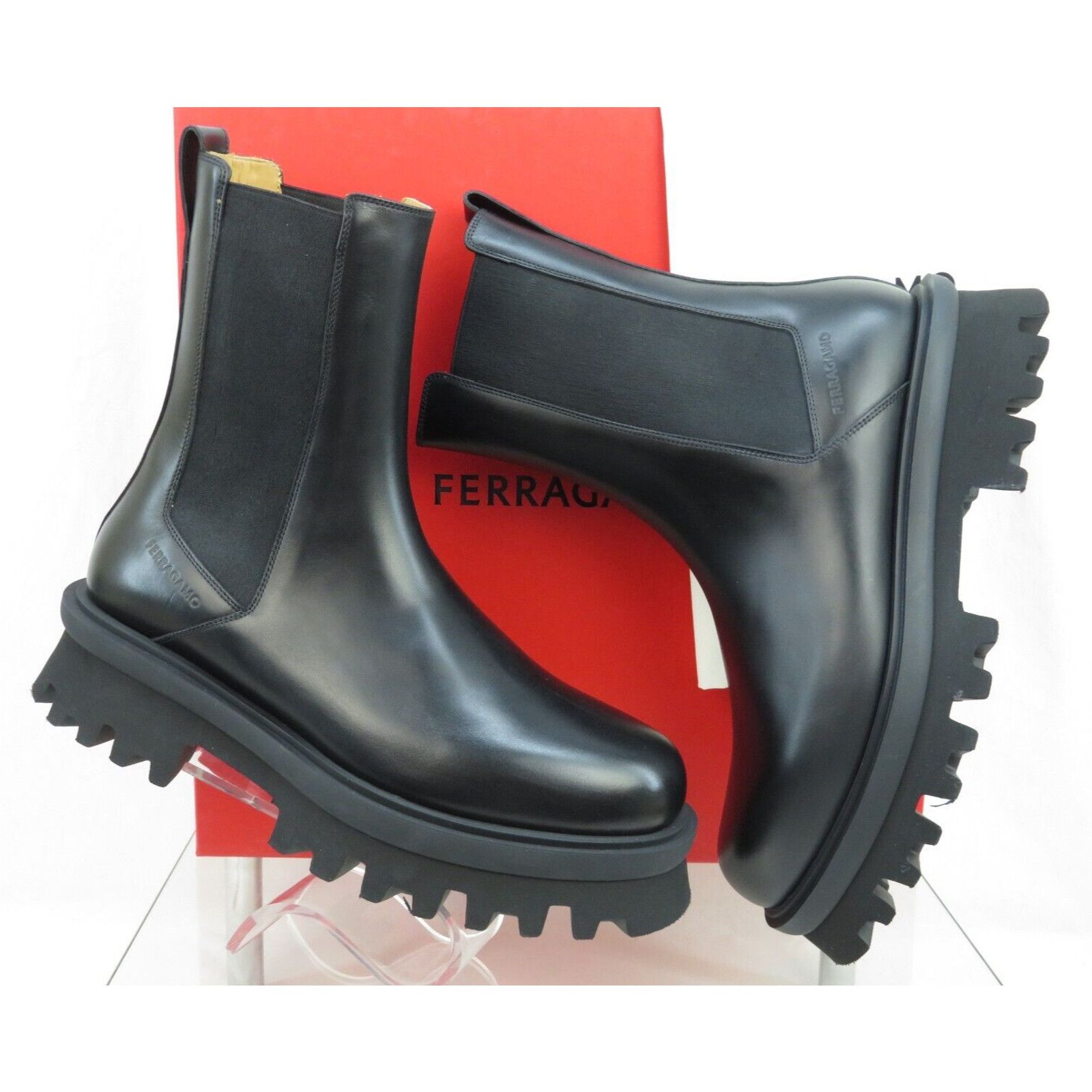 NIB FERRAGAMO IAGO BLACK LEATHER GANCINI LOGO PULL CHELSEA ANKLE BOOTS 10 E Amazon.com | Ferragamo Genuine IAGO Men main image 2
