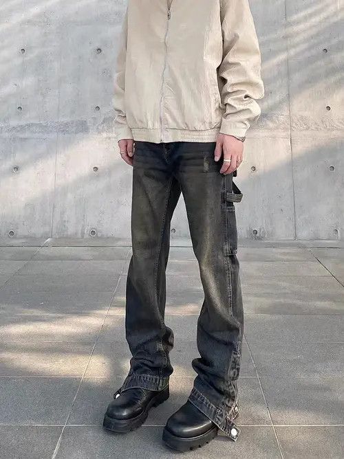 VIBE Nostalgic washed workwear-breasted micro-flare jeans Size US 32 / EU 48 - 3 Thumbnail