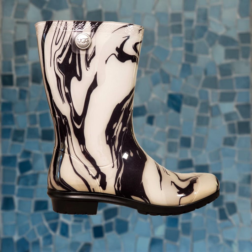 Ugg UGG Sienna Marble Black White Rubber Rain Boots Fur Insole Women's US 7 New Size US 7 / IT 37 - 1 Thumbnail