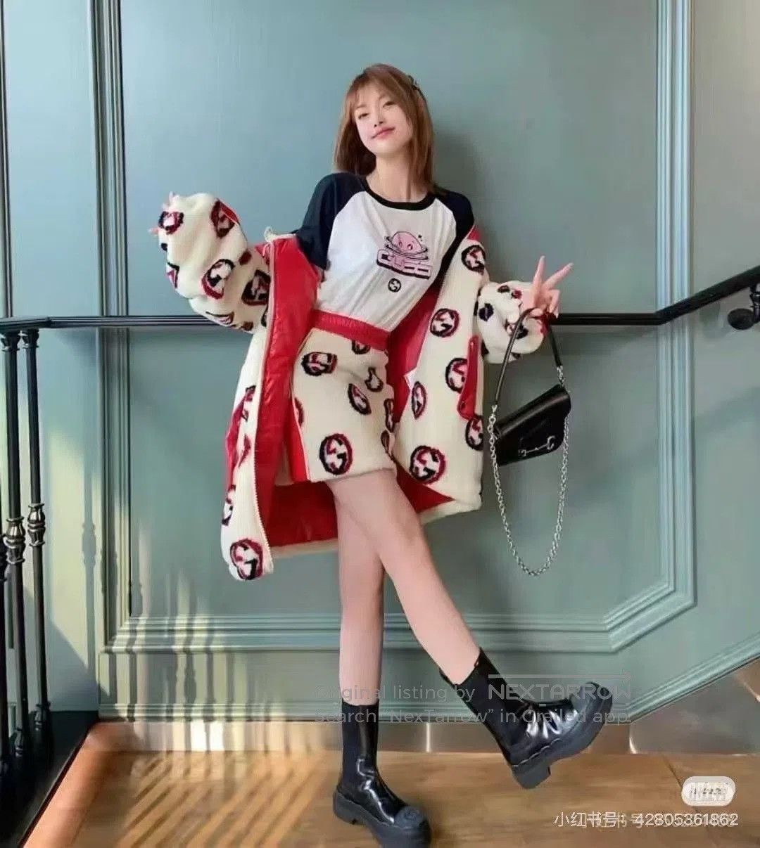 Gucci Gucci Double G Teddy Red Shearling Jacket. Size L / US 10 / IT 46 - 7 Thumbnail