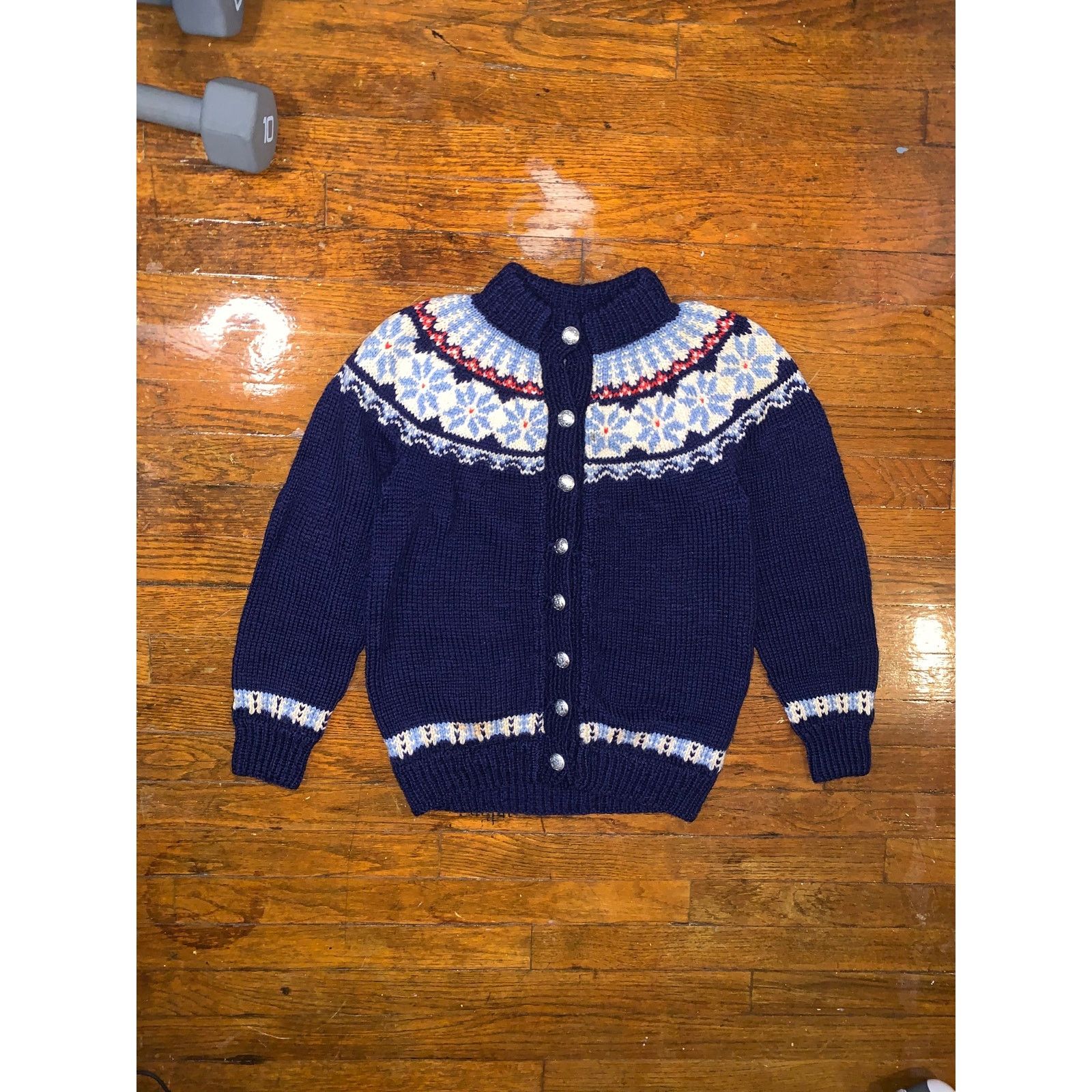 Other × Vintage Vintage Nordic Fair Isle Wool Cardigan Navy Yoke Sweater S Size S / US 4 / IT 40 - 12 Thumbnail