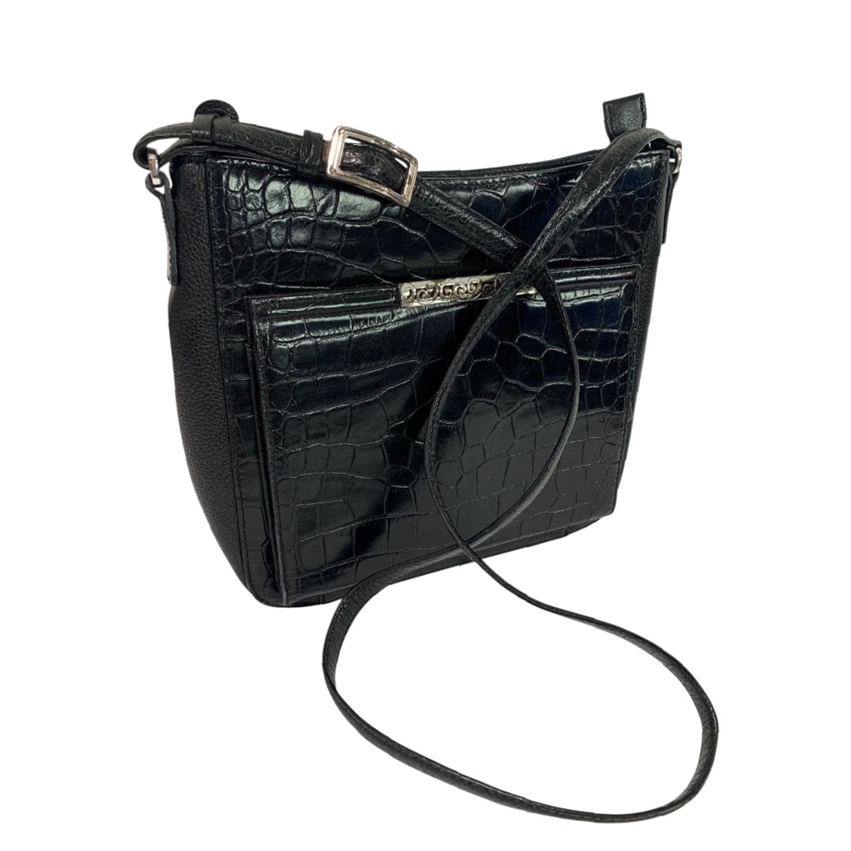 Brighton BRIGHTON Crossbody Handbag Black Pebbled Leather Embossed Women's Leather 9.5"h x 10"l x 2.5"d Adjustable Strap to 23" Black Hardware Size ONE SIZE - 2 Thumbnail