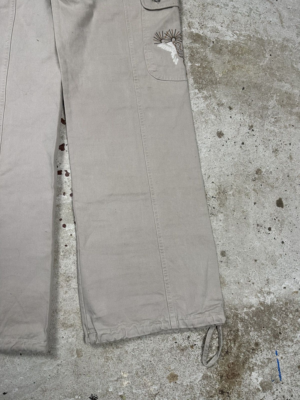 If Six Was Nine Vintage Y2K Baggy Cargo Embroidery Flowers Beige Pants Flare Size US 30 / EU 46 - 9 Thumbnail