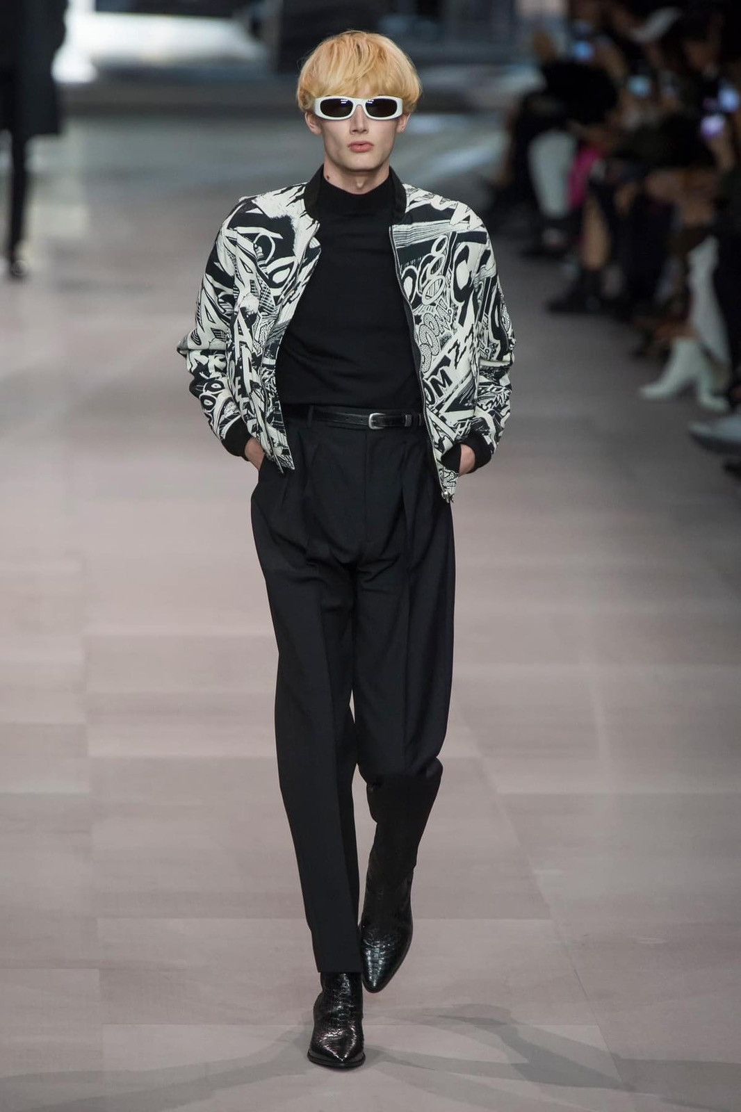 image of Ss19 Celine $3450 Marclay Bomber Jacket Hedi Slimane Black S in Black White, Men's (Size Small)