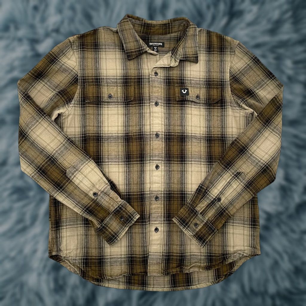 True Religion VINTAGE True Religion Shirt Adult Large Brown Flannel Long Sleeve Button-Up Mens L Plaid Classic Western Coffee Brown 90s Mens L Size US L / EU 52-54 / 3 - 1 Thumbnail