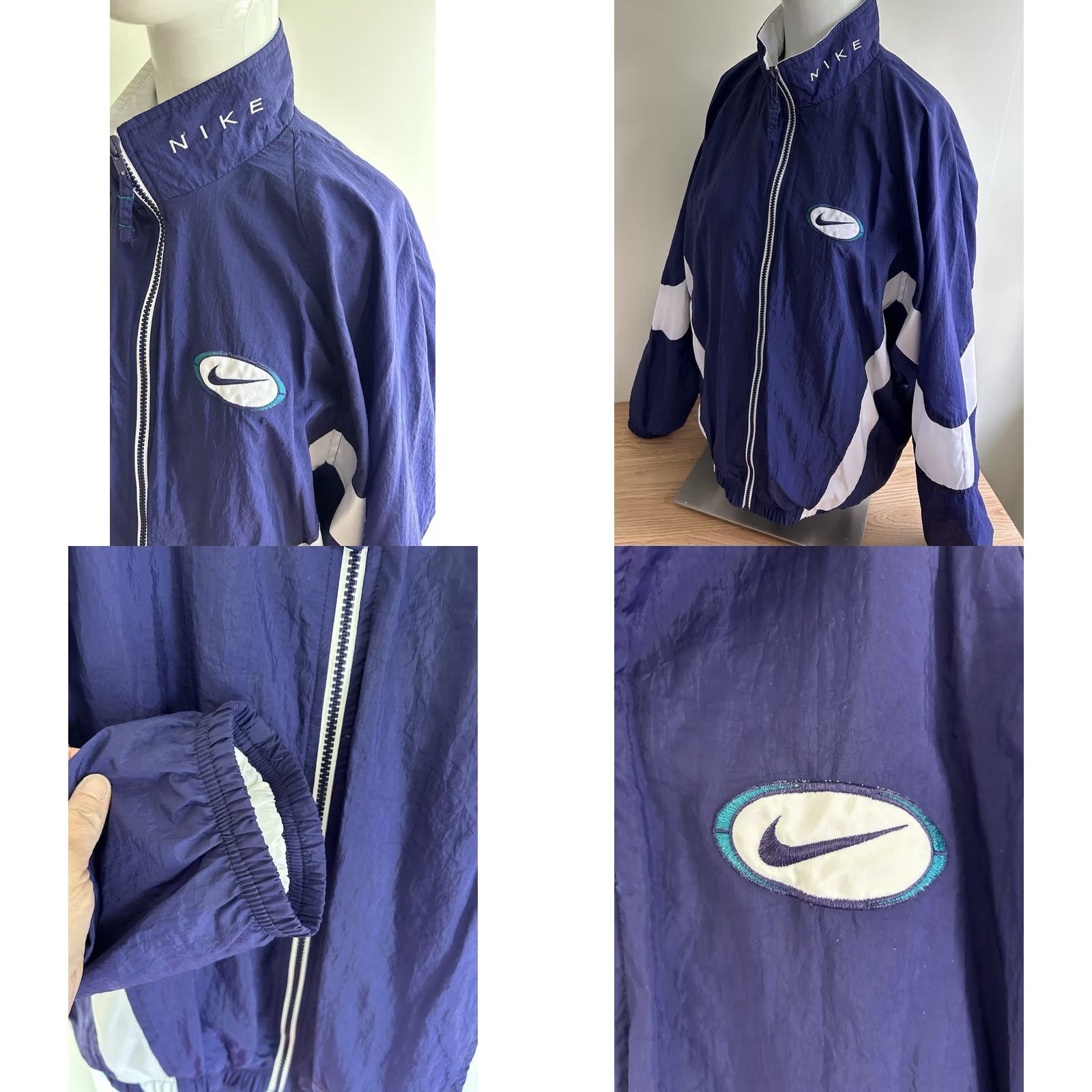 Nike VINTAGE Nike Nylon Track Suit Set Shirt Men L Blue Teal White 1990s Size 42R - 8 Thumbnail