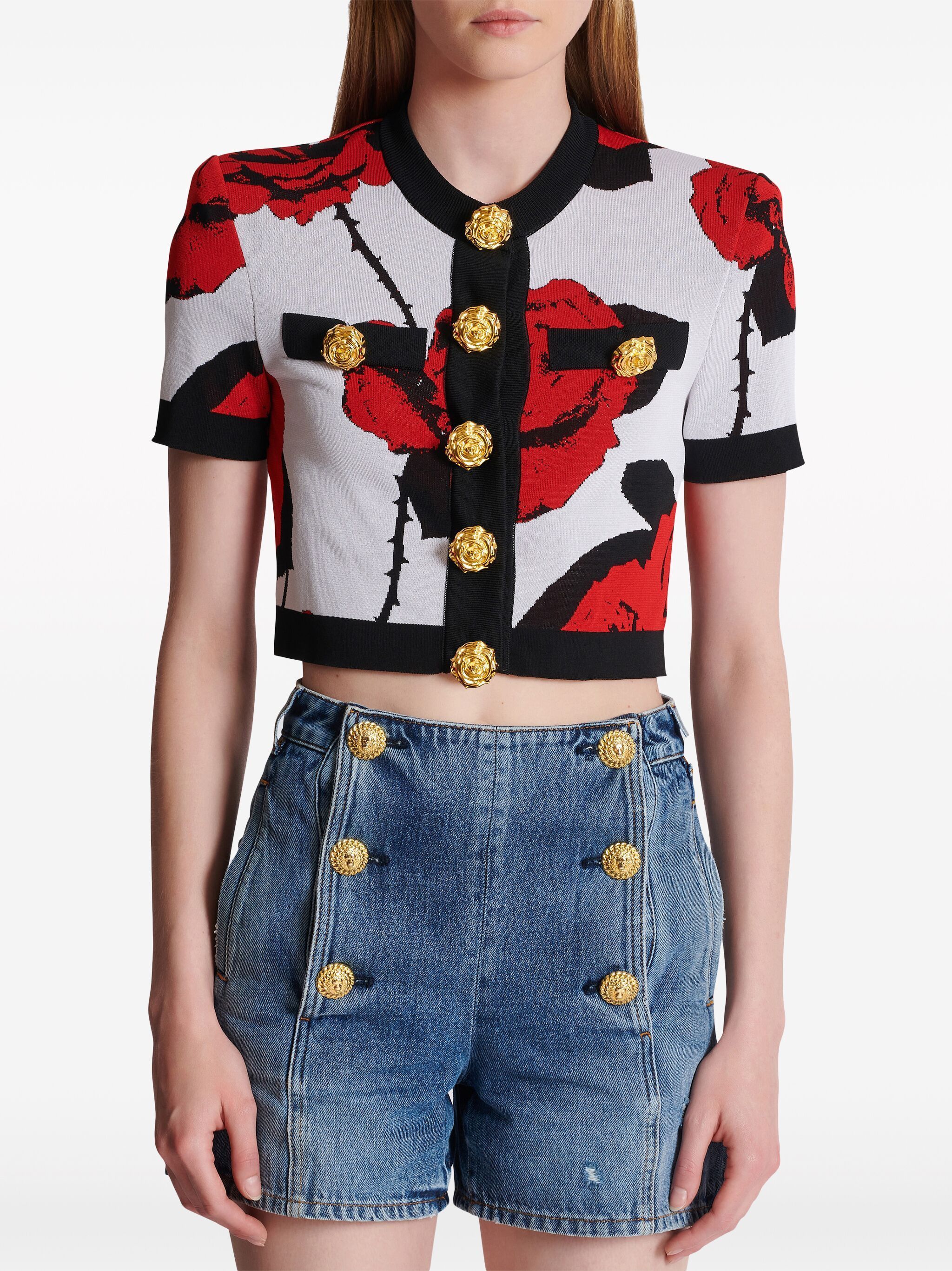 Balmain o1s1wg110125 Cropped Cardigan in Multicolor Size M / US 6-8 / IT 42-44 - 4 Thumbnail