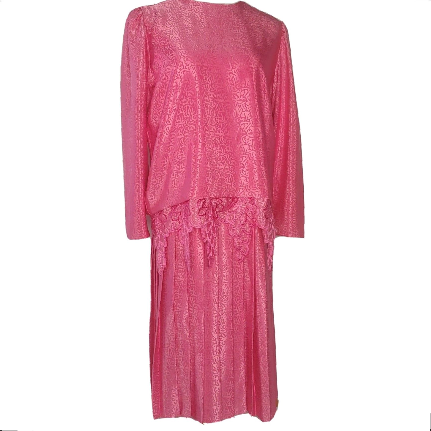 Vintage VINTAGE Street Ten Petites Blouse & Skirt Set Womens 14P Pink Satin Embroidered Flowers Formal/Maternity/Church 90s-00s Size XL / US 12-14 / IT 48-50 - 2 Thumbnail