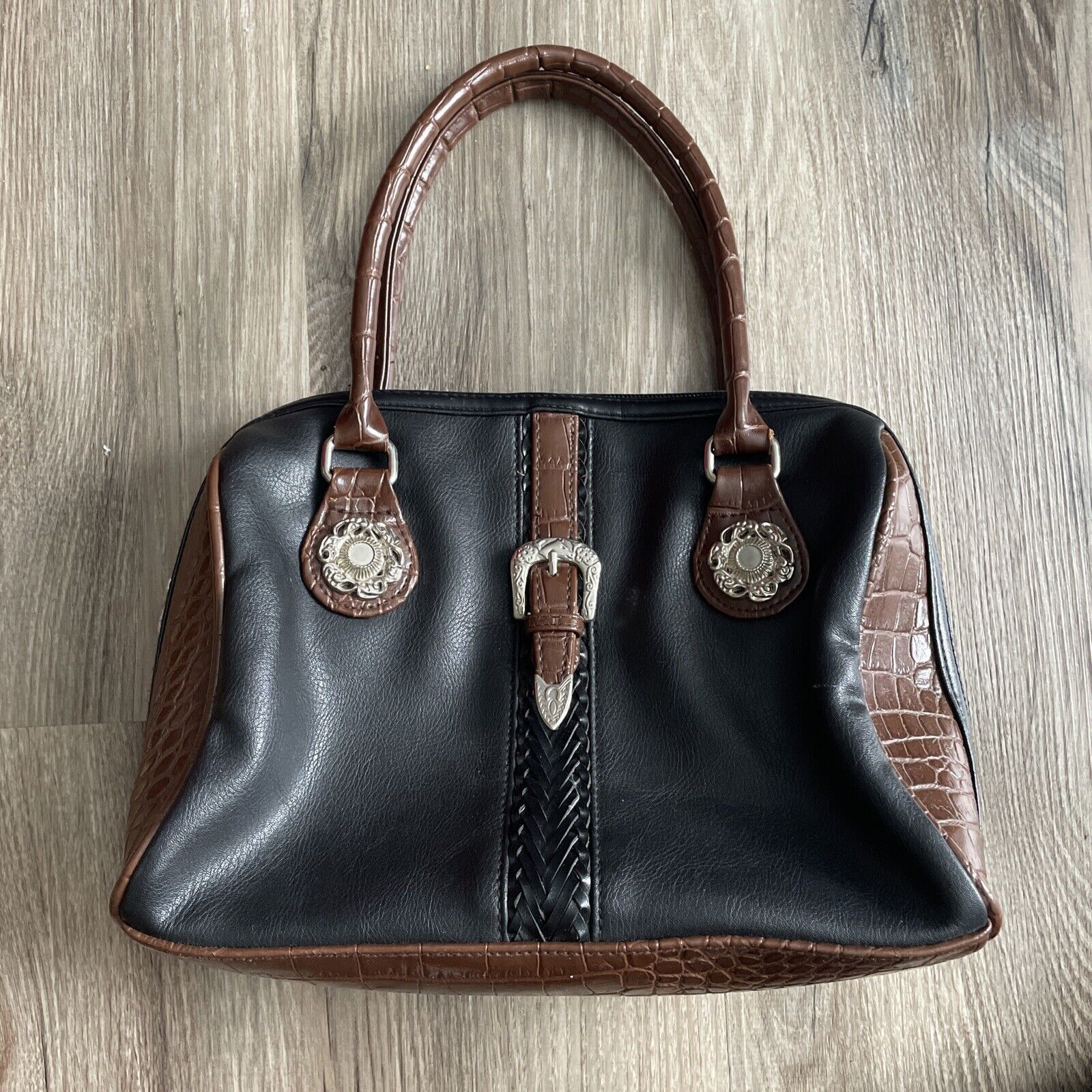 Other 90s BROWN & BLACK LEATHER SNAKE SKIN PATTERN HANDBAG Size ONE SIZE - 1 Thumbnail