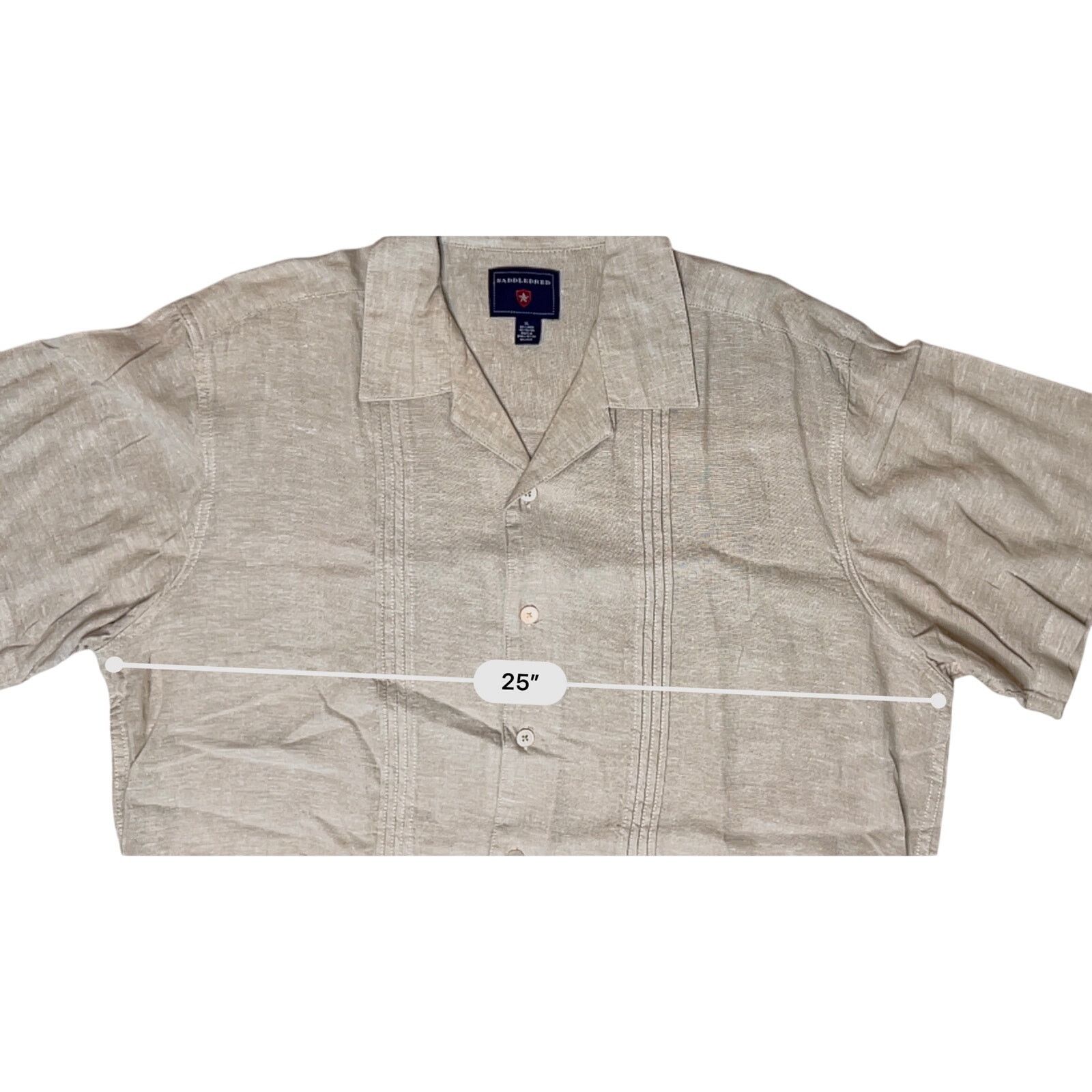 Saddlebred Saddlebread Cuban Pleated Lightweight Tan Linen Shirt XLARGE Size US XL / EU 56 / 4 - 3 Thumbnail