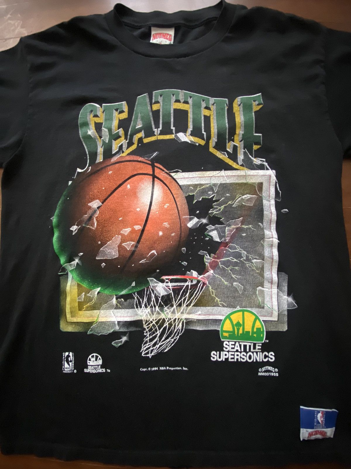 image of Nutmeg Mills 1994 Seattle Supersonics Shattered Backboard in Black, Men's (Size XL)