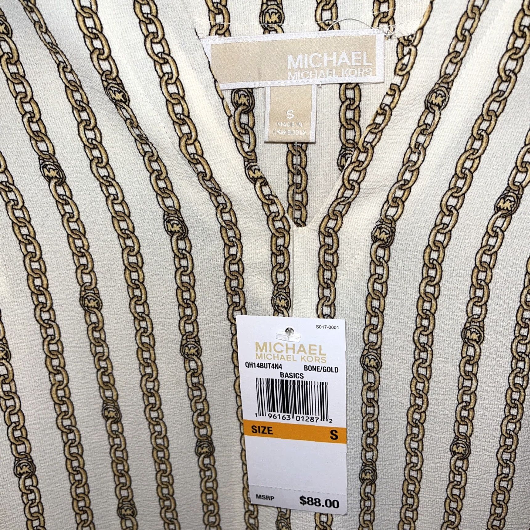 Michael Kors Michael Kors Bone/Gold Size Small Blouse Gold Chain Detail with Wrist Tie Bow Size S / US 4 / IT 40 - 3 Thumbnail