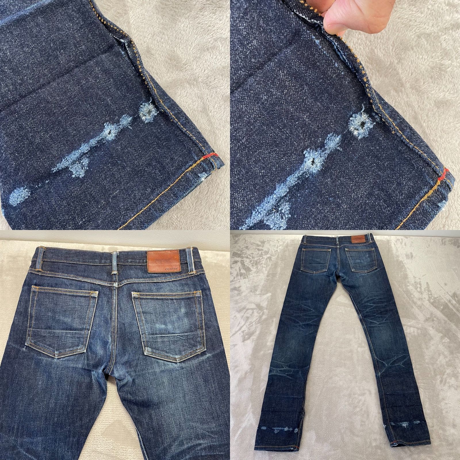 Gustin Gustin Jeans Men 30 Slim Denim Raw Blue Distressed Selvedge Button Fly 5-Pocket Pants Size US 30 / EU 46 - 9 Thumbnail