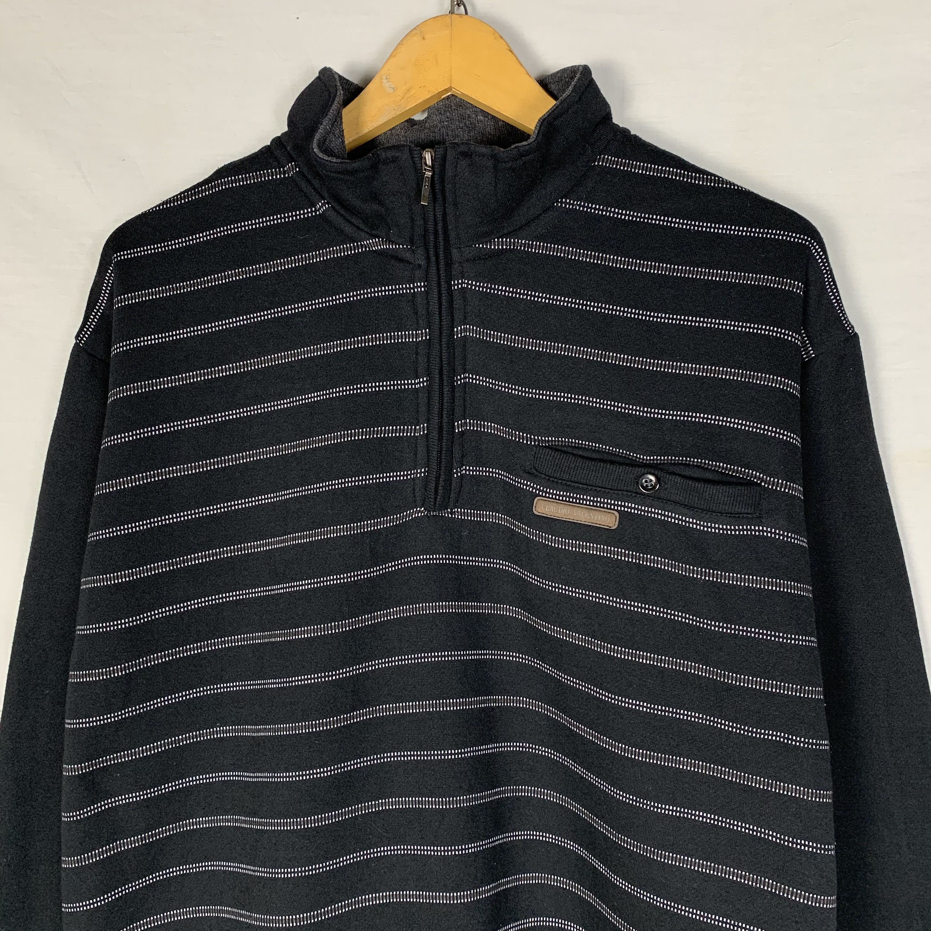 Vintage Claudio Valentino Halfzip Striped Sweatshirt Crewneck Size US L / EU 52-54 / 3 - 2 Thumbnail