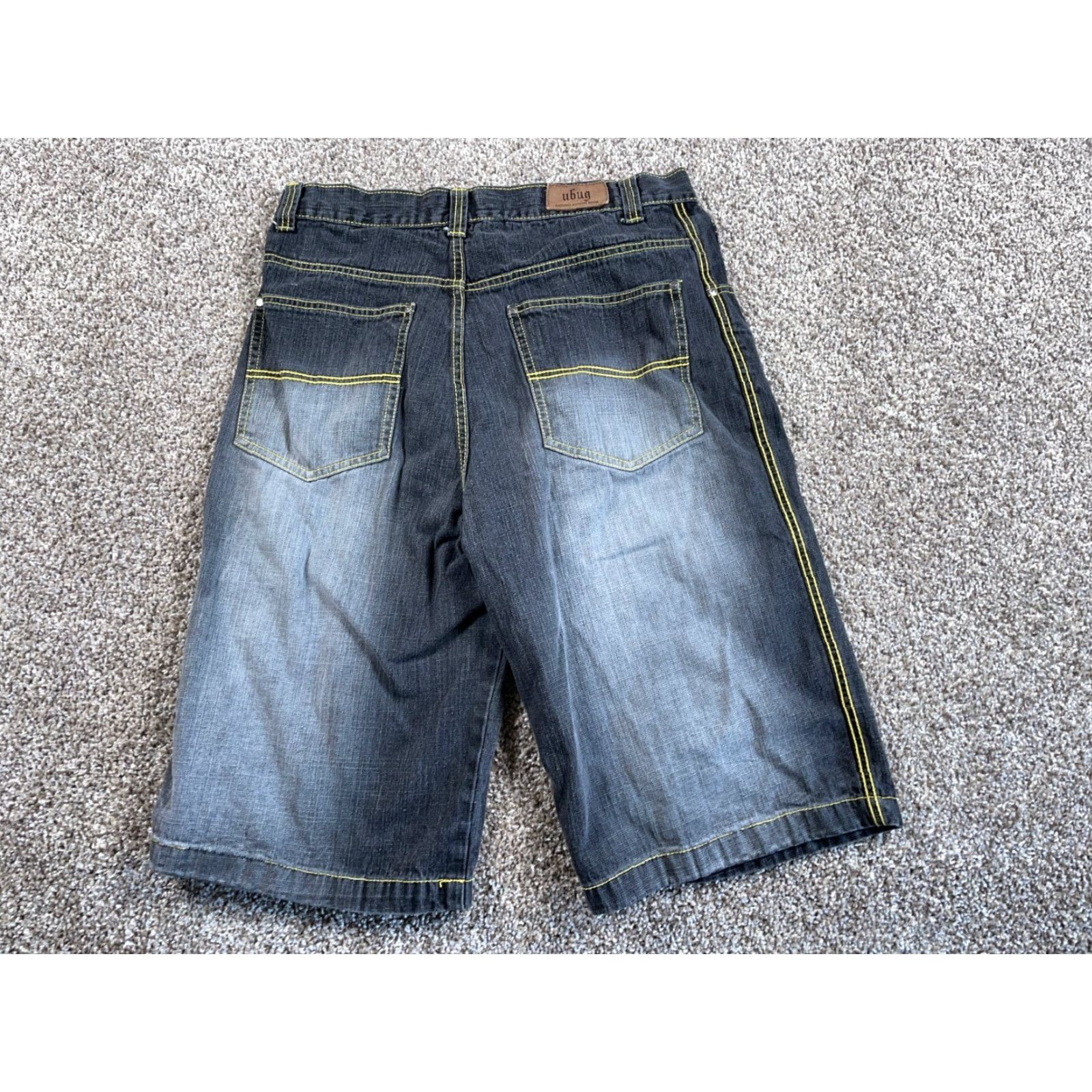 Vintage VINTAGE Ubug Baggy Fit Jean Shorts Bermuda Men 35 x 14 Black Yellow Stitching Denim Cotton Hip Hop Retro 90s Mens Size US 35 - 2 Thumbnail