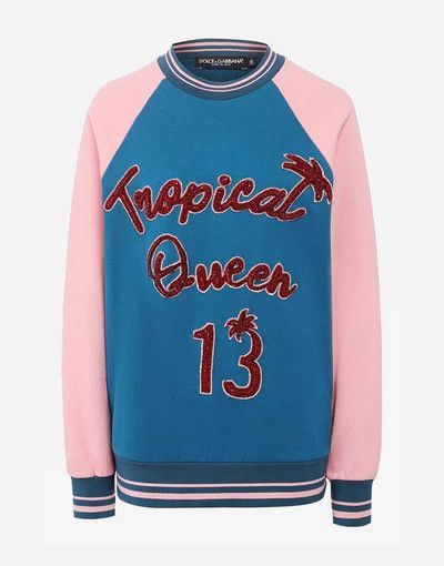 Dolce & Gabbana o1y0925 Crewneck Sweatshirt in Deep Teal/Pink Size XS / US 0-2 / IT 36-38 - 1 Thumbnail