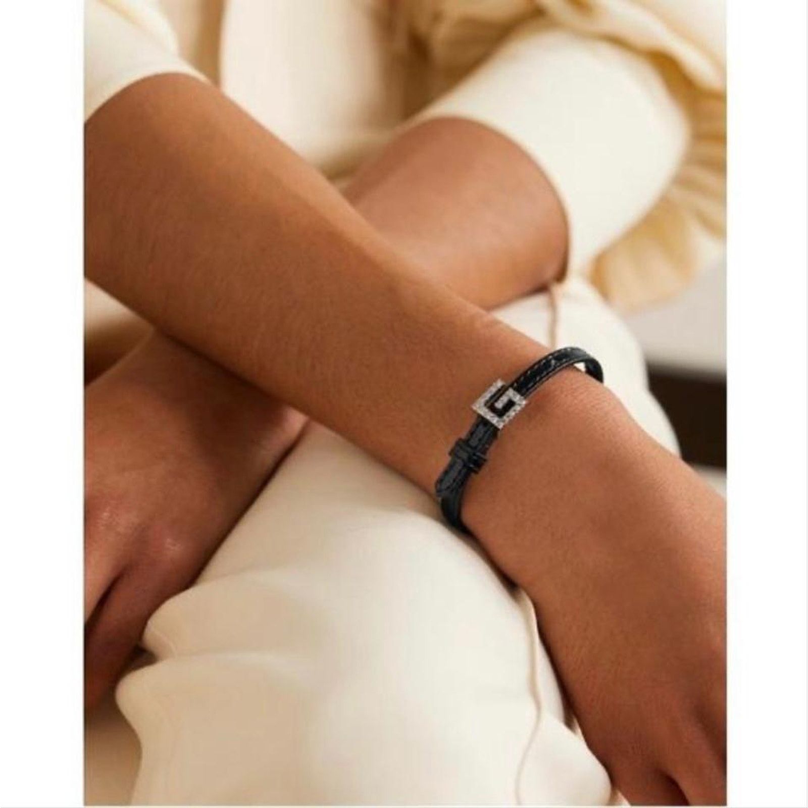 Gucci GUCCI square G logo crystal leather bracelet Size ONE SIZE - 2 Thumbnail