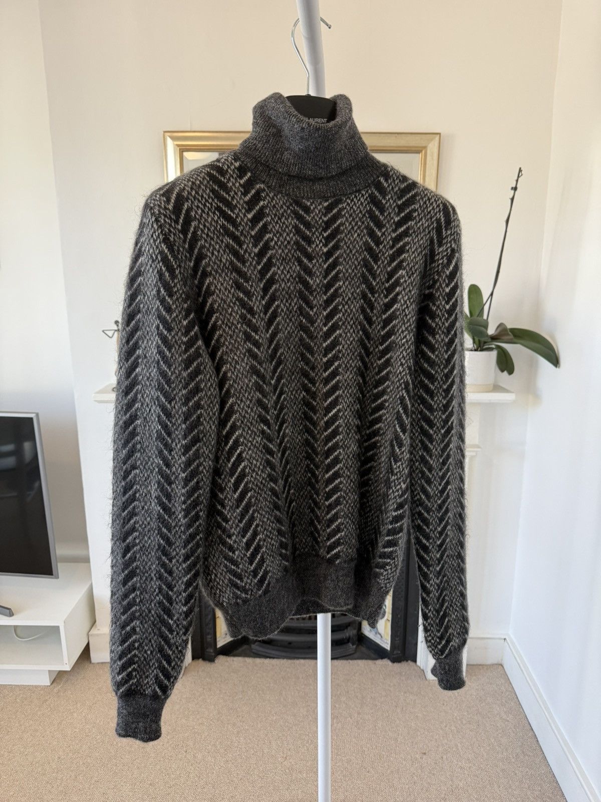 Saint Laurent Mohair Grey Turtle Neck Sweater