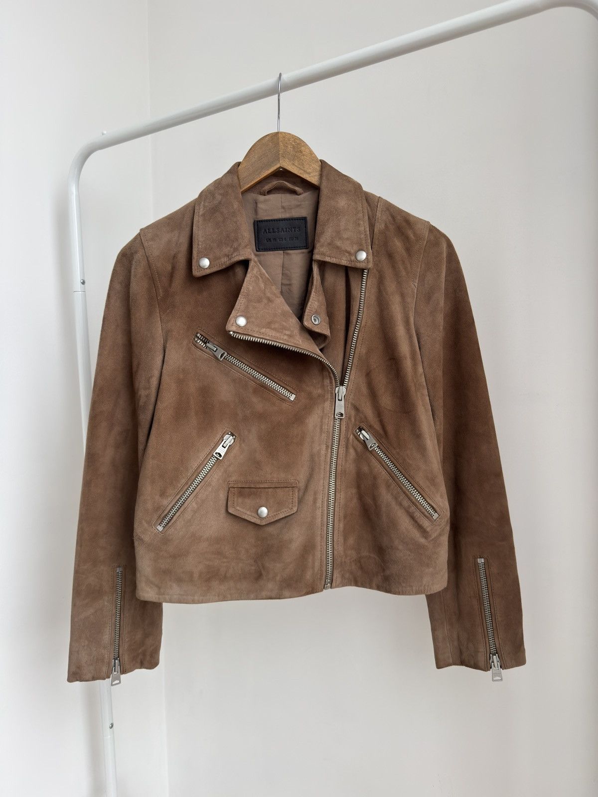 Allsaints ALL SAINTS Powder Brown Suede Balfern Biker Jacket Women’s Size US M / EU 48-50 / 2 - 14 Thumbnail