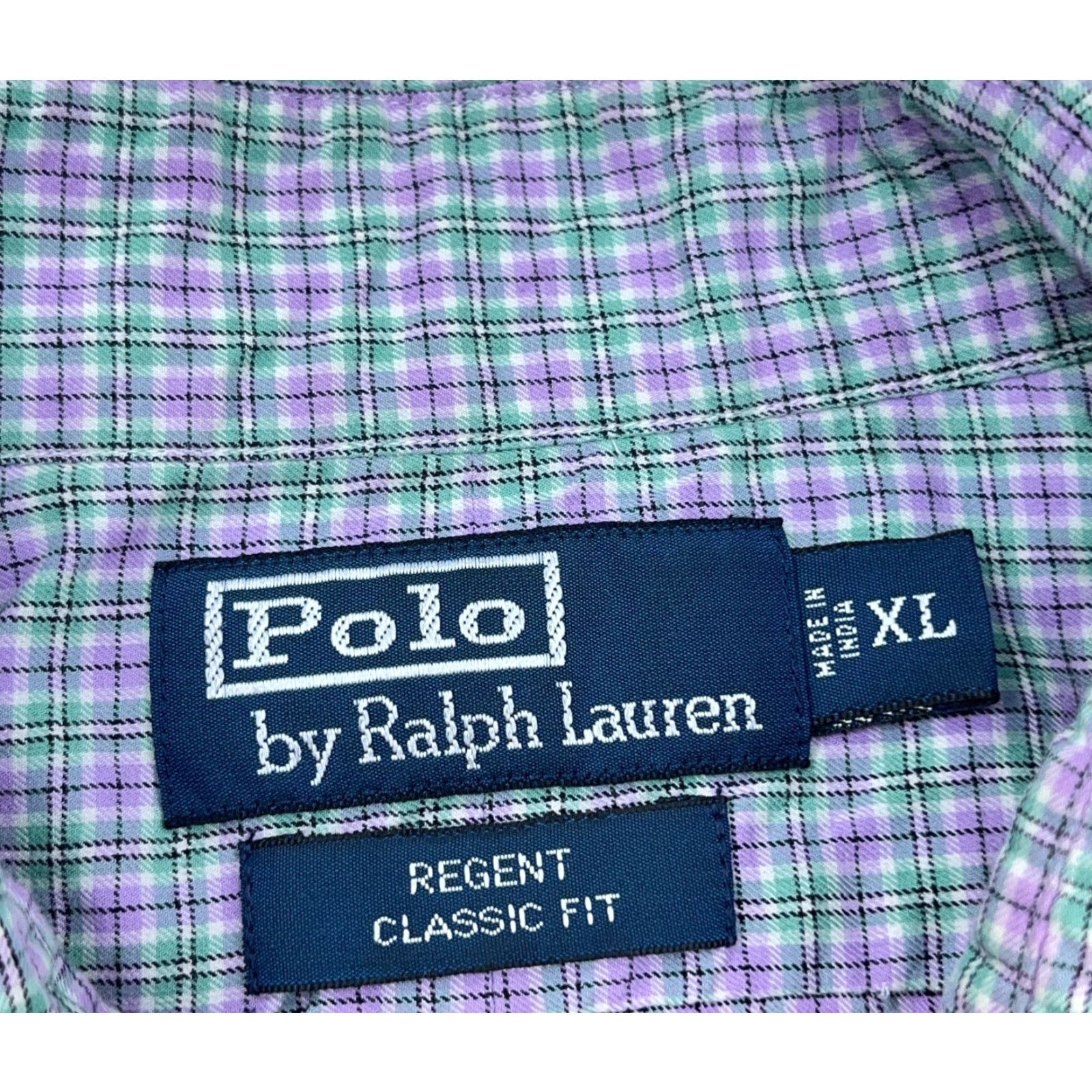Polo Ralph Lauren VINTAGE Polo Ralph Lauren Shirt Men XL Purple Green Button Up Regent Tattersall Plaid P9 Size US XL / EU 56 / 4 - 3 Thumbnail