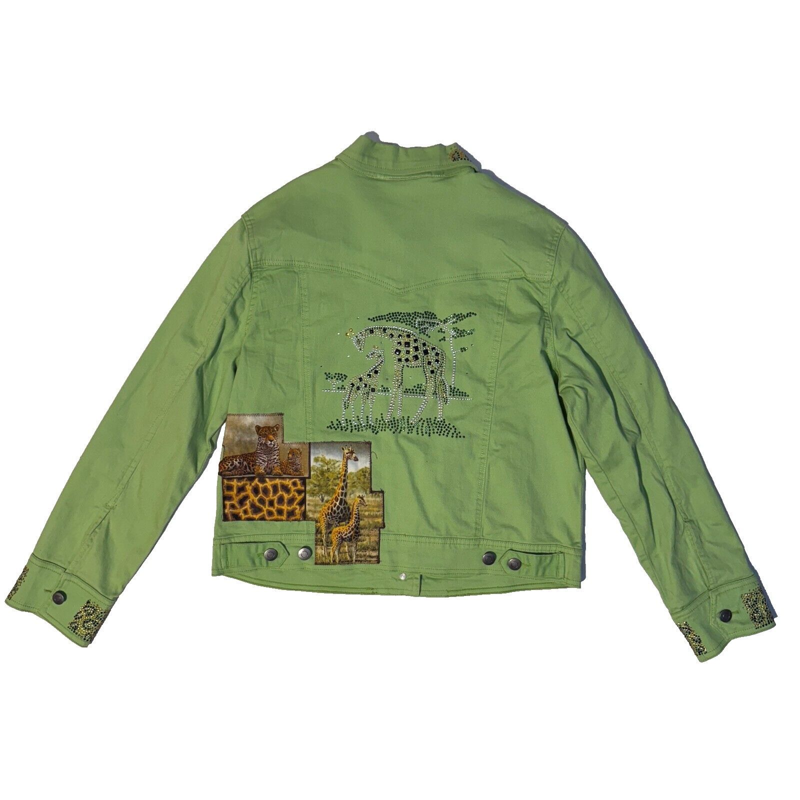 Other Distinct Green Tiger Zebra Denim Jean Jacket - M Rhinestones Size M / US 6-8 / IT 42-44 - 7 Thumbnail
